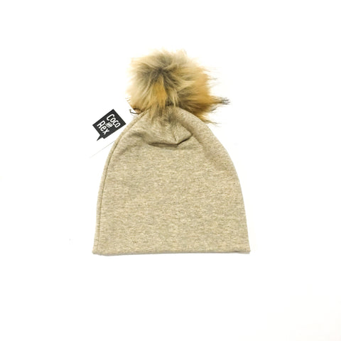 Neutral beanie with Brown and Black Pom