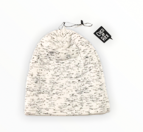 White and black speckled beanie